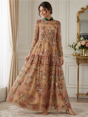 Nanish Floral Sequin Embroidered Tulle Dress Size 40 (US 8)